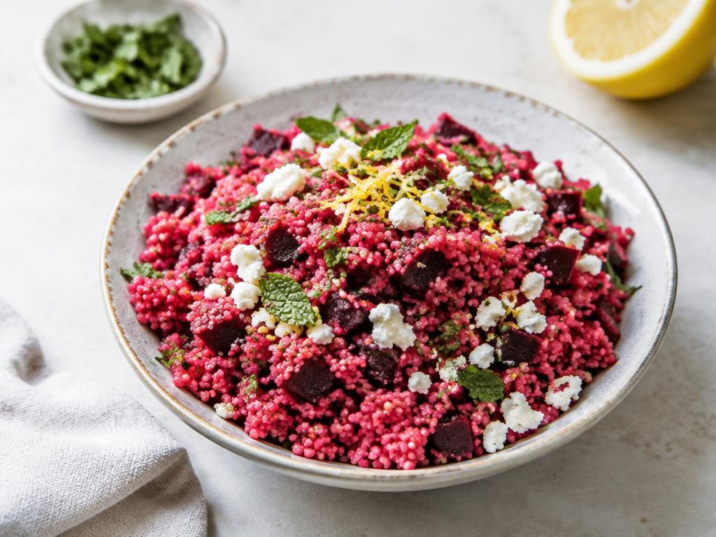 Beet Lemon Couscous with Feta